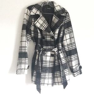 Jou Jou White and Gray Plaid Pea Coat sz L